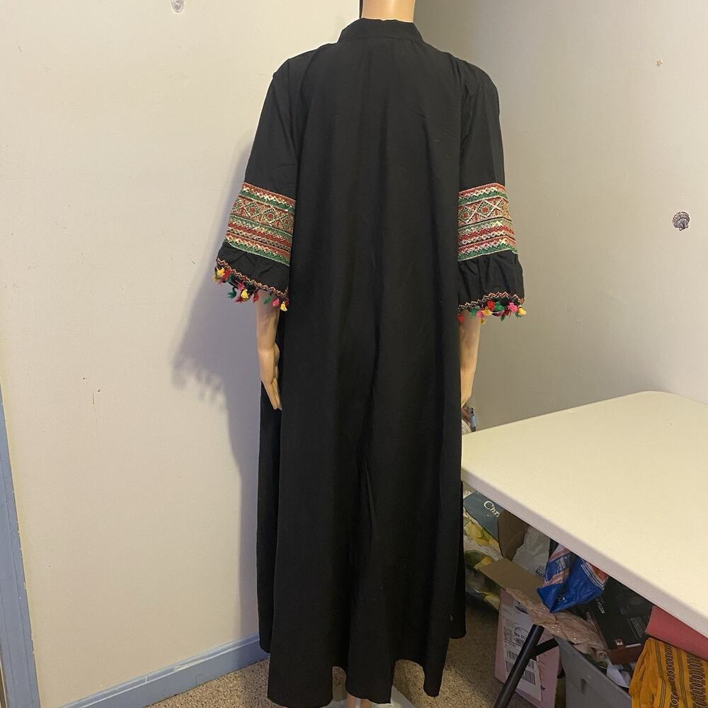 Vintage 90s Egyptian Kimono Full Length Cardigan Blink Embroidery Black Boho 2X - Picture 11 of 11